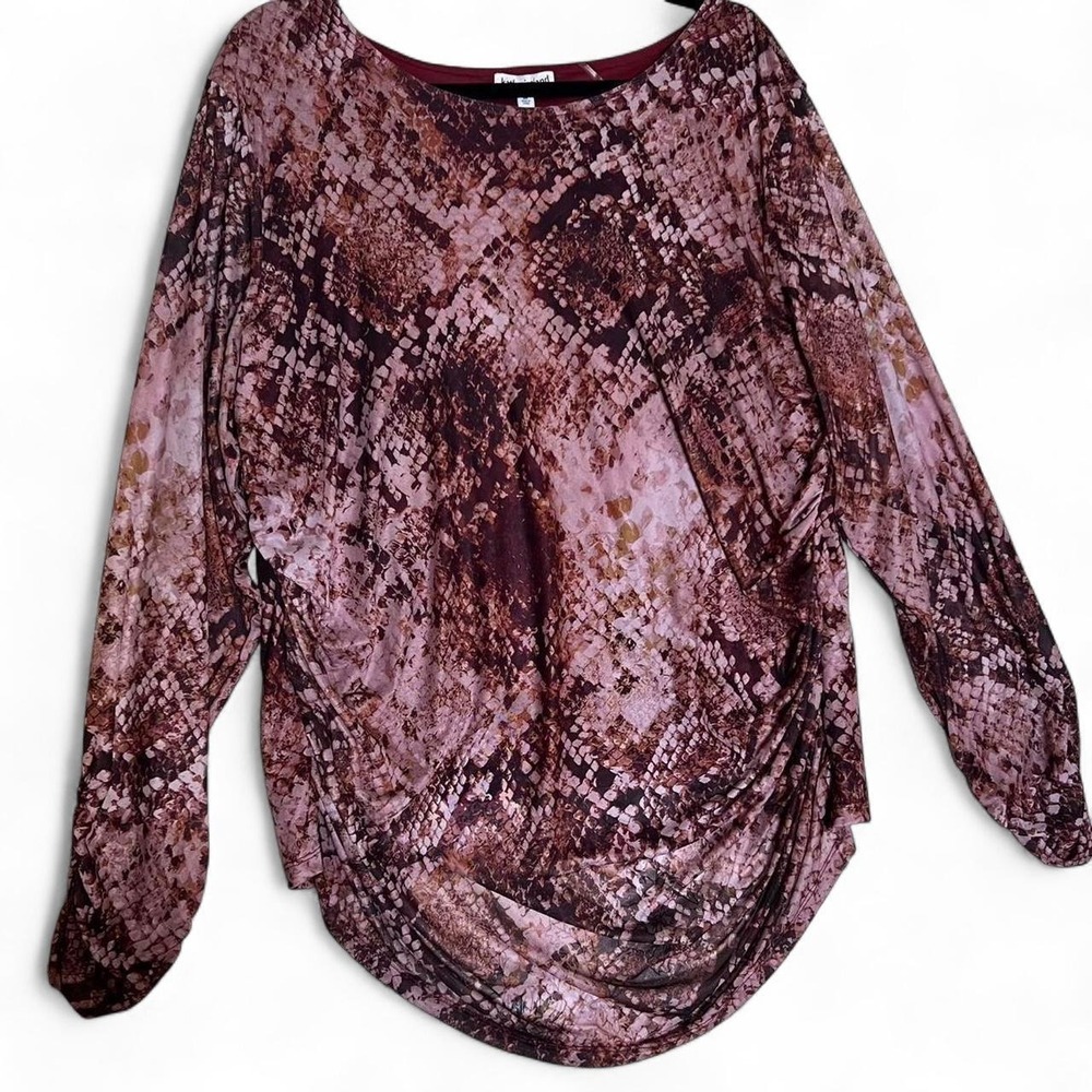 Kathy Ireland Pink Maroon Snakeskin Mesh Long Sleeve Top 3X HK35943X